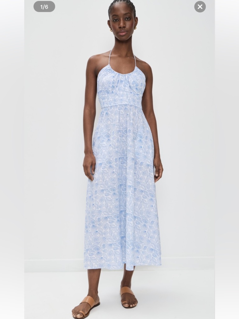 Sky Blue Halter maxi Dress with Subtle Floral Print